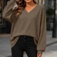 thumbnail image 6 of Maplenight Waffle Knit Tops for Women V Neck Long Sleeve Relaxed Fit Casual Pullover Tops for Fall Winter, 6 of 7