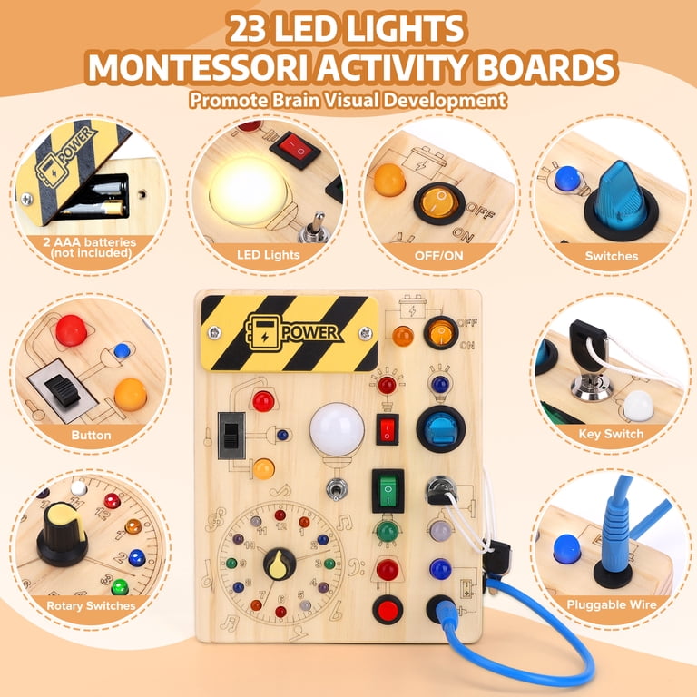 Konijiwa Montessori Busy Board, LED Light Switches, Travel Toy
