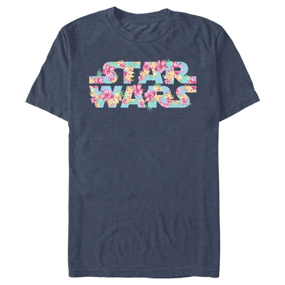 Men's Star Wars Floral Hibiscus Logo  Graphic Tee Navy Blue Heather Large