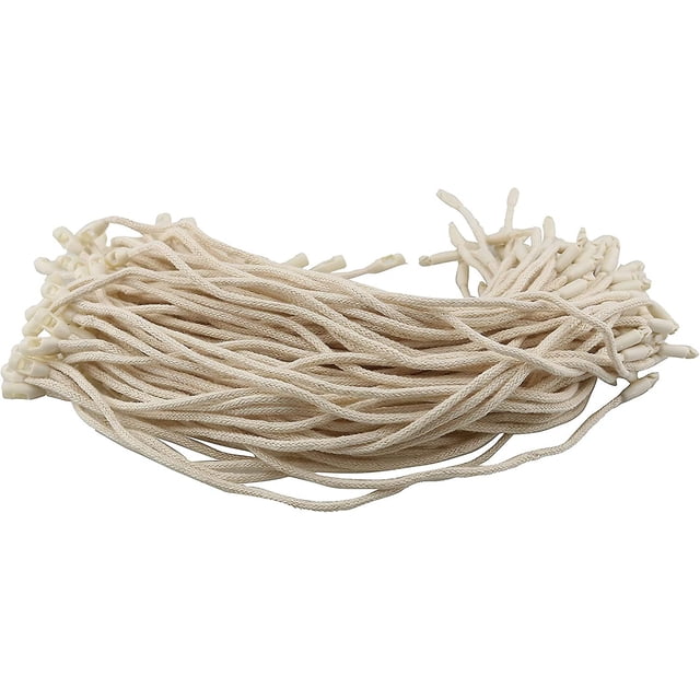 100 Uds. Cuerda de cuerda para etiquetas colgantes con pasador de bloqueo a presión lazos de gancho para etiquetas de ropa (algodón beige en negrita)
