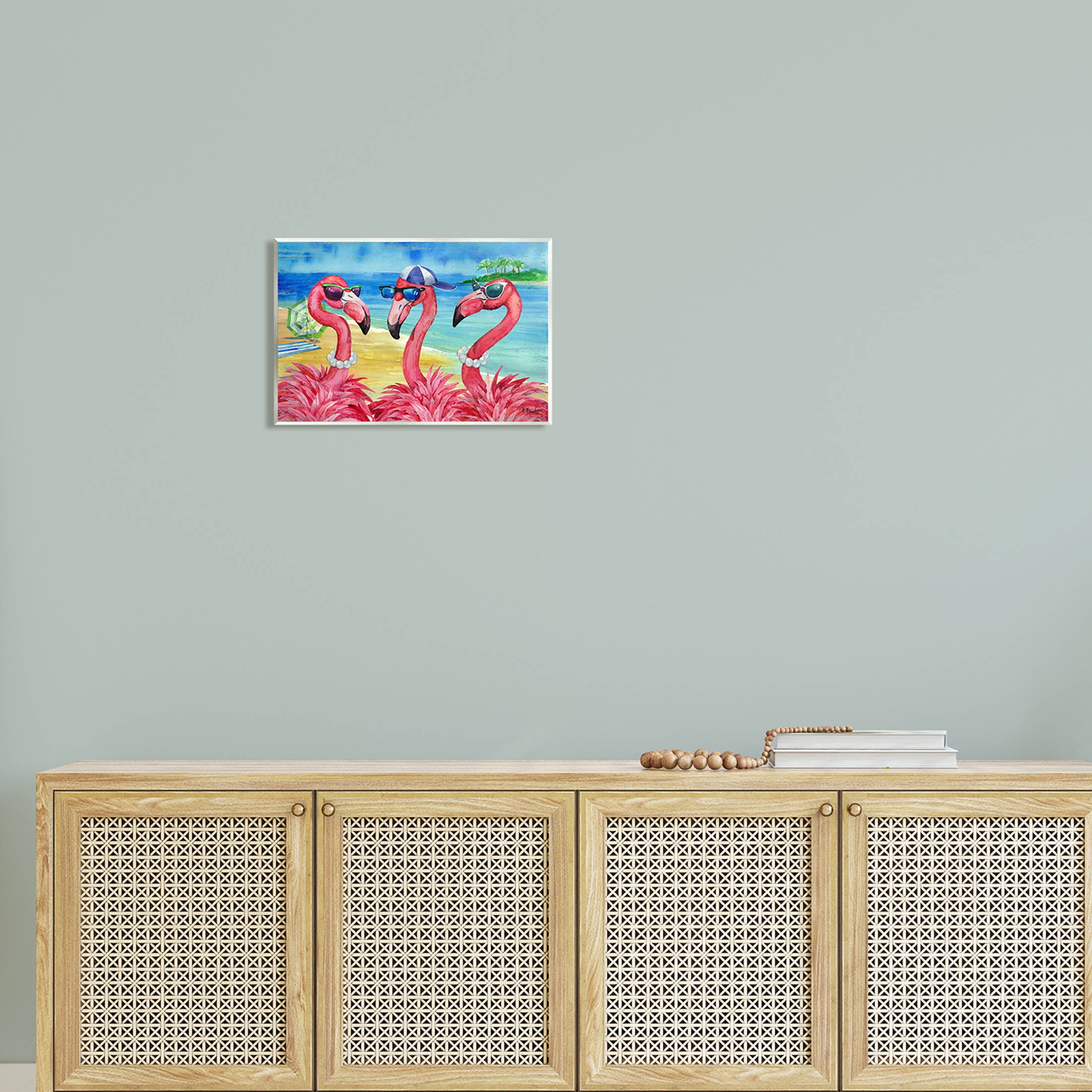 Stupell Industries Flamingo Friends Tropical Island Coast Graphic Art Unframed Art Print Wall Art, Design by Paul Brent