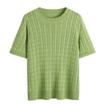 thumbnail image 3 of Women's Solid Color Cable Knit Pullover Sweater, Plus Size Crew Neck Short Sleeve Chunky Top, for Spring Summer Daily Wear or Casual Cozy Outings Green XXXL, 3 of 10