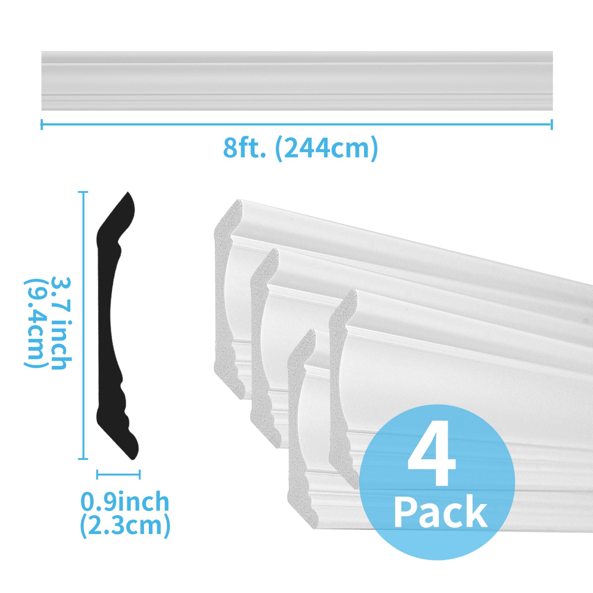 Art3d 96''x3.7'' Crown Molding Trim,Glue Up Decorative Polystyrene Ceiling Moulding,Set of 4,White