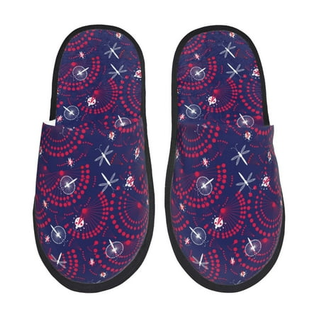 Balery Dandelions Flowers With Dragonflies Slient Indoor Furry Fleece Comfort House Shoes Soft Non-Slip Home Shoes Cotton slippers House Slippers-- Large