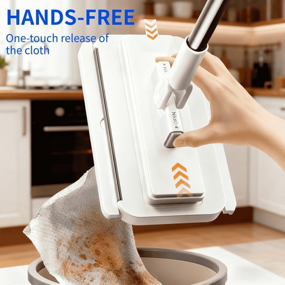 Flat Mop 40cm Silver, Hands-Free Floor Cleaning Mop for Hardwood, Tile, Laminate, with 4 Reusable Microfiber Pads, Extendable Handle, Dust, Pet Hair, and Wet/Dry Cleaning