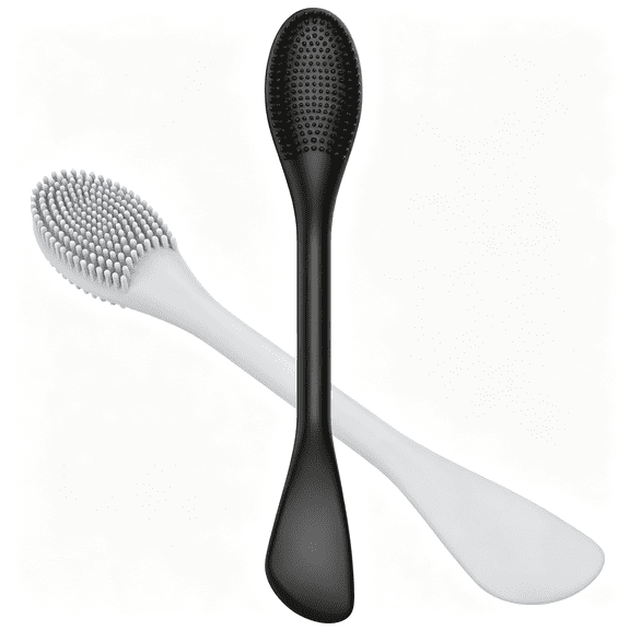 BPPEG Silicone Facial Cleansing Brush - 2PC Double Ended Exfoliator for Deep Pore Cleaning, Blackhead Removal & Makeup Application - Soft, Hygienic & Waterproof Face Scrubber Massager(Black Gray)