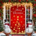 thumbnail image 5 of PuSpu Christmas Door Curtain 185x90cm Red Polyester Reusable Festive Panel, Snowflake & Holly Print, Holiday Entrance Decor, Easy Hang & Store, Seasonal Home Accent, 5 of 6