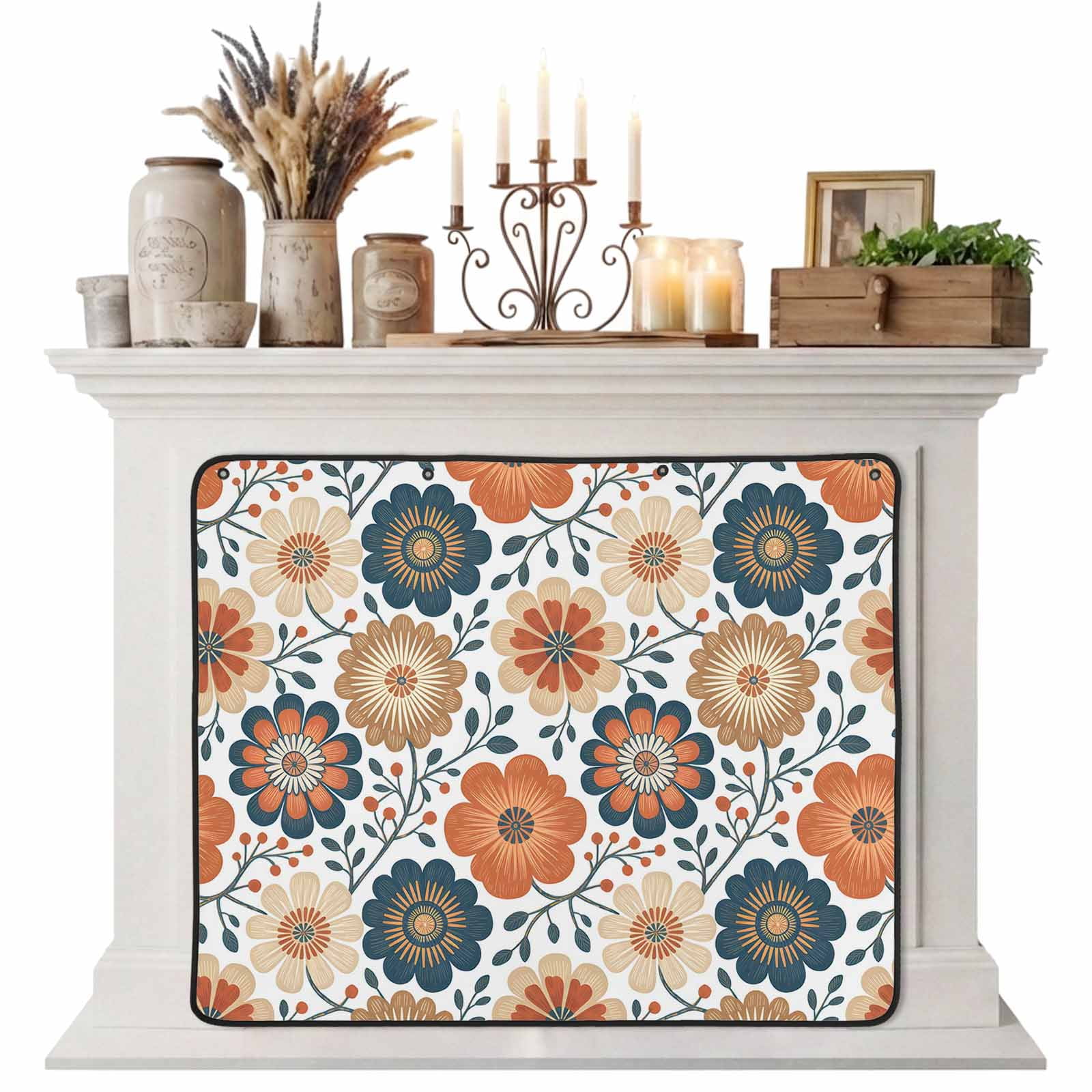 Magnetic Fireplace Cover Burnt Orange Sunflowers Fireplace Screen Wildflower Daisy Branches Insulation Fireplace Blocker Blanket Save Energy Fireplace Draft Stopper Covers for Living Room 39x32