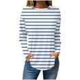 thumbnail image 2 of Fznquz Casual Sweatshirts Women Pullover Long Sleeve Tunics Striped Loose Fit Oversized Blue Tops, 2 of 5