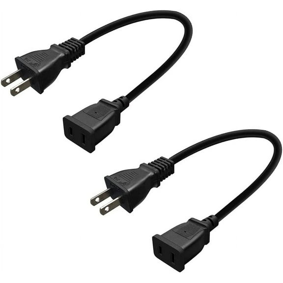 Toptekits 2-Pack USA Outlet Saver Power Extension Cord Cable 125V 10A 2-Prong 2 Outlets for NEMA 5-15P to NEMA 5-15R (1.6ft/50cm)
