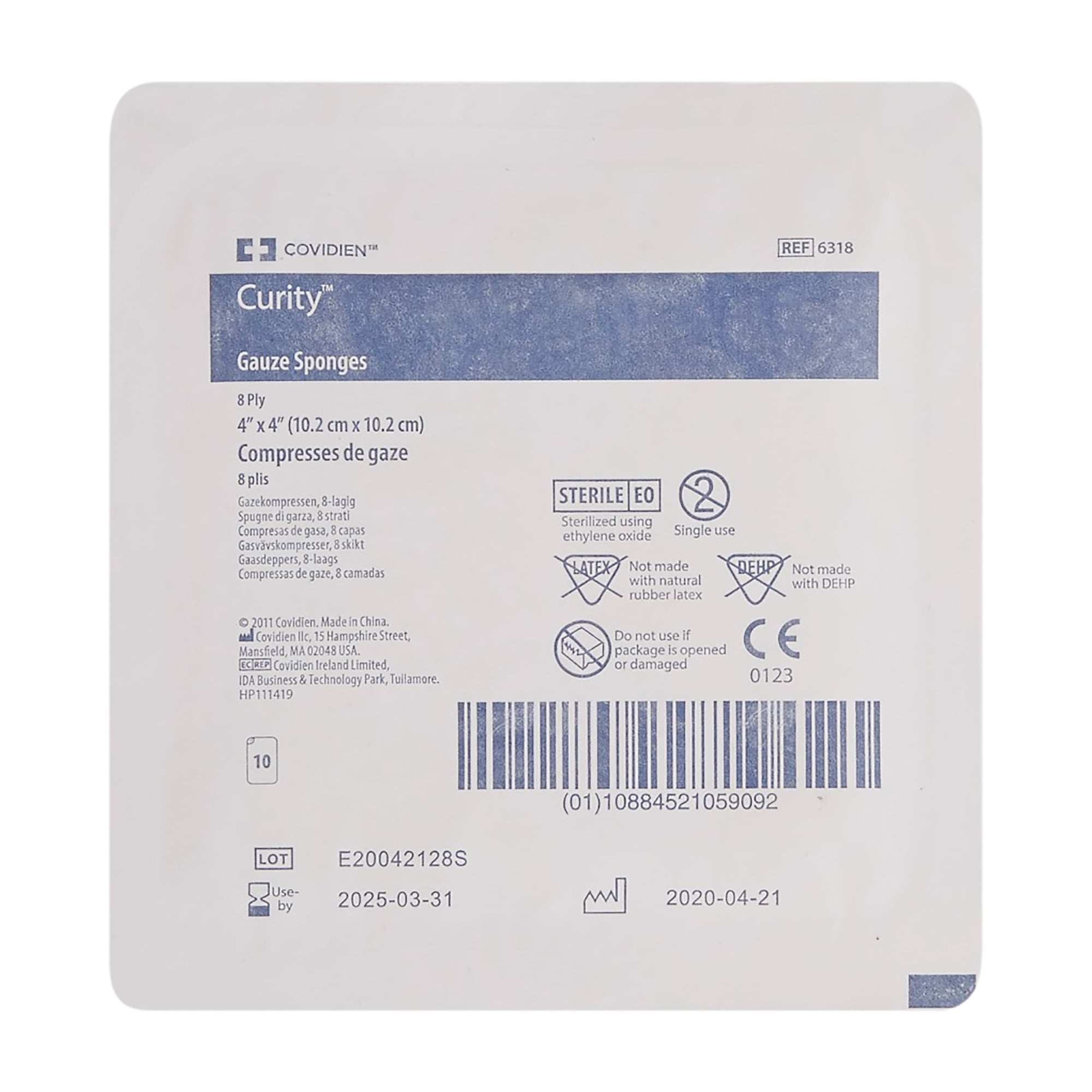 Curity Sterile 8-Ply Square Gauze Sponges, 4" x 4", 10 per Pack, 128 Packs, 1280 Total
