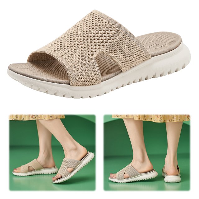 Sandalias Malla Casual Slippers Cojín Gruesas Slip On Sandals Slides No Deslizamiento Color Sólido Cómodo para Interiores Al Aire Libre