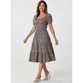 thumbnail image 3 of DARING DIVA Women's Floral Puff Short Sleeves Midi Dresses S Black, 3 of 6