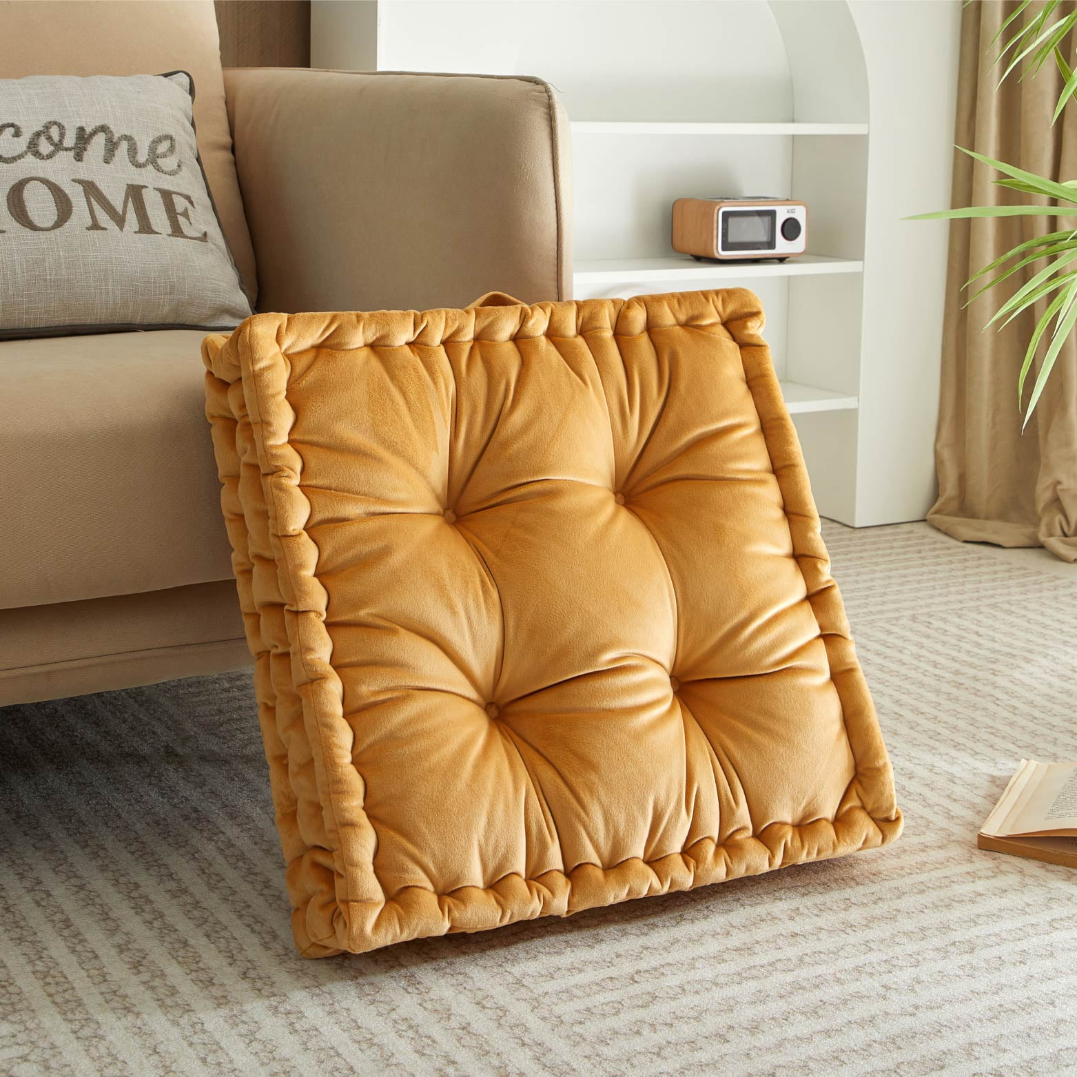 Home Decor Collection Stylehouse 20" x 20" Velvet Golden Rod Yellow Square Decorative Floor Pillow
