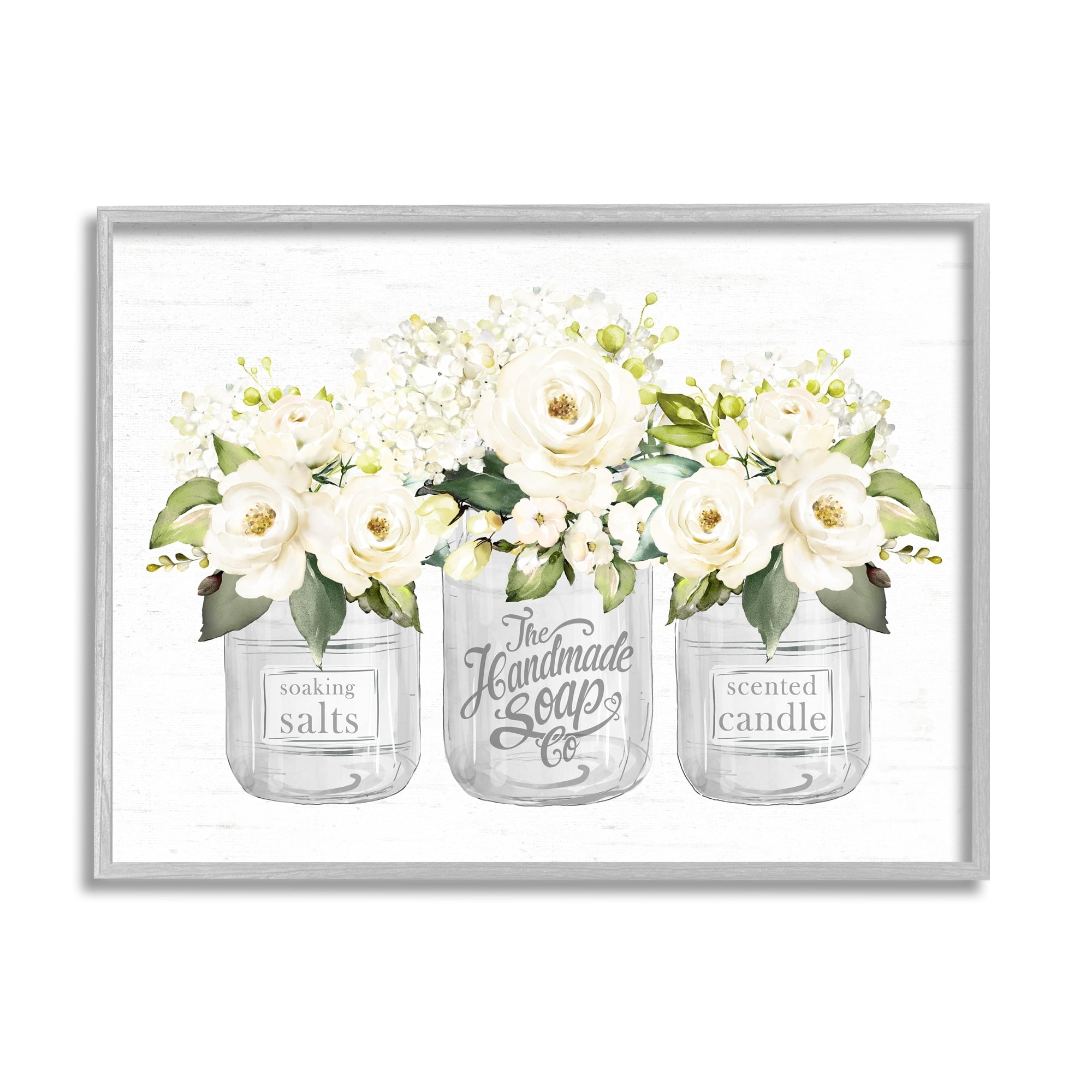 Stupell Industries White Roses Blooming Country Rustic Candle Jars Graphic Art Gray Framed Art Print Wall Art, Design by Lettered and Lined