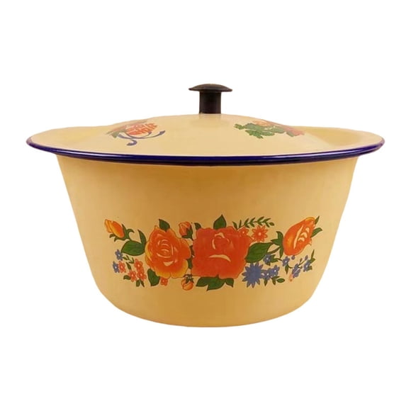 Cuenco esmaltado creativo para almacenamiento de alimentos, cuenco con cubierta para el hogar, cuenco esmaltado chino grueso, cuenco para manteca de 1.05L