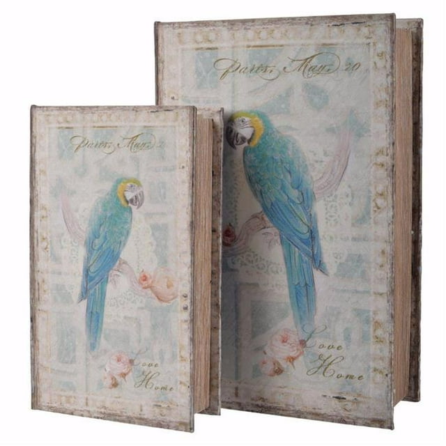Benzara BM150813 Parrot Bird Book Boxes, Multicolor - Set of 2