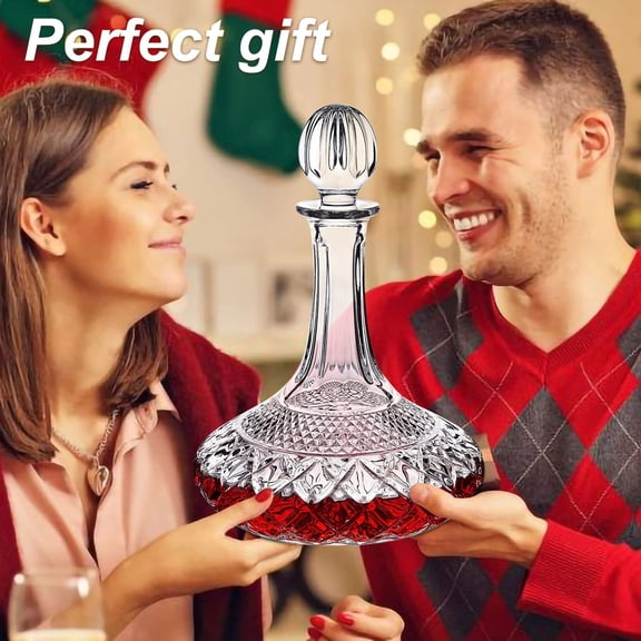 50oz Crystal Wine Decanter with Stopper - Lead-Free Glass Carafe for Red Wine Aeration, Elegant Gift Set