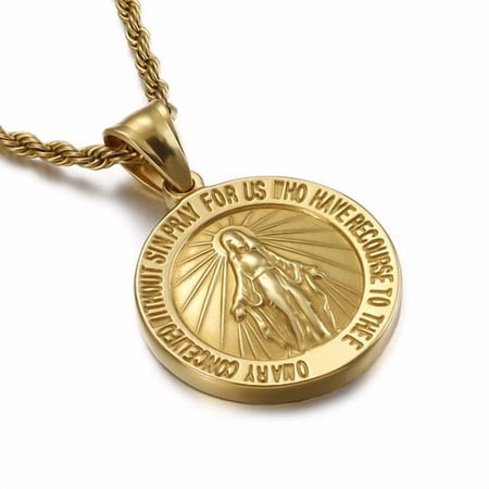 14K Yellow Gold Medalla Milagrosa Catholic Virgin Mary Pendant Oval Pendants Jewelry Gifts For Men's And Women