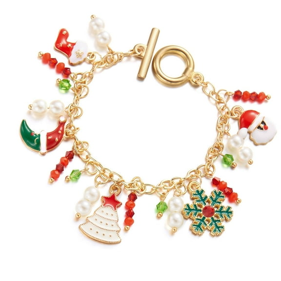 Santa Claus Christmas Tree Charm Bracelet Handmade Alloy Jewelry Women Holiday Accessories Thanksgiving Wristband