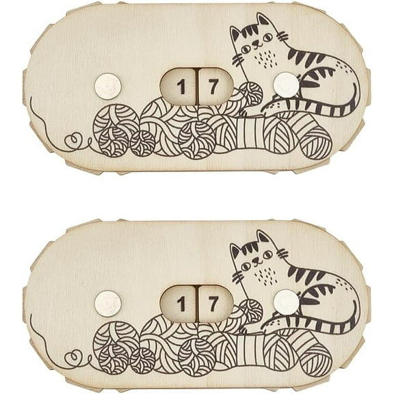 2Pcs Cute Kitten Crochet Stitch Counter Knitting Stitching Row Counters MDF Knitting Counters Crocheting Counter Tool for Home Travel Sewing Stitching Sweater Craft Presents