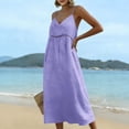 thumbnail image 6 of Dvprdro Cotton Linen V Neck Spaghetti Strap Maxi Dress for Women Loose Fit Tiered Ruffle Hem Summer Beach Solid, 6 of 8