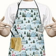 thumbnail image 2 of Light Blue Christmas House and Tree Pattern Apron-Garden Aprons for Women with Pockets-Cotton Linen Waterproof Kitchen Cooking Gardening Aprons Adjustable for Kitchen,Cooking,BBQ and Salon 33"x27", 2 of 7