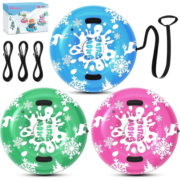 SNOW TUBE SET OF 3, 36" INFLATABLE HEAVY-DUTY SNOW SLED WITH THICKENED PVC, HANDLES, TOW ROPE, OUTDOOR WINTER TOYS FOR FAMILY