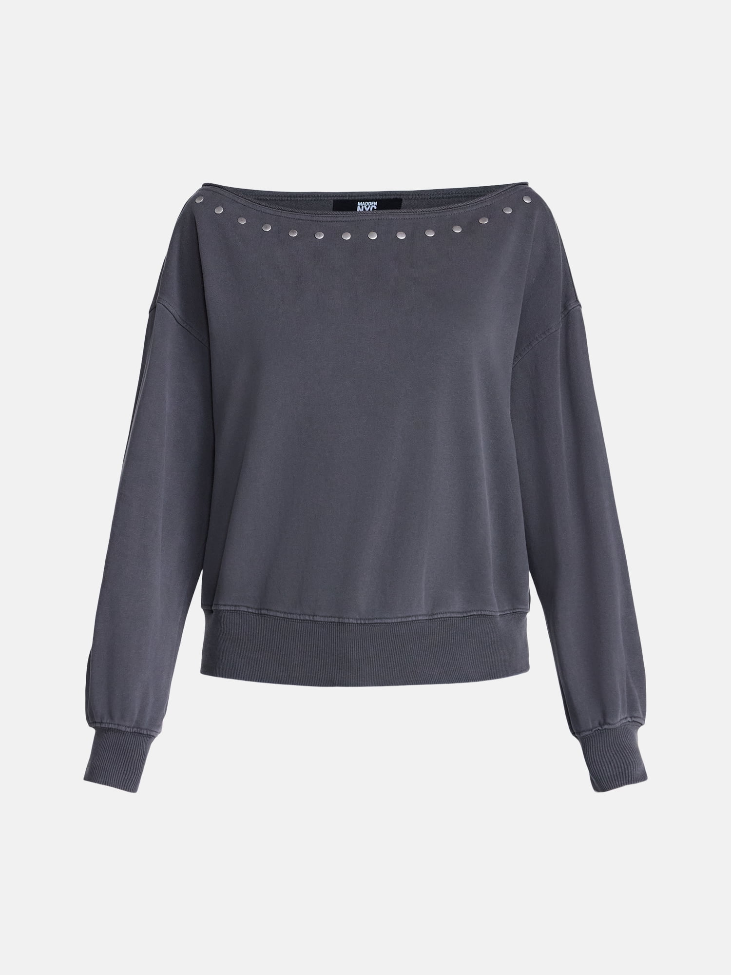 Madden NYC Women's Studded Off The Shoulder French Terry Sweatshirt, Sizes XXS-XXL