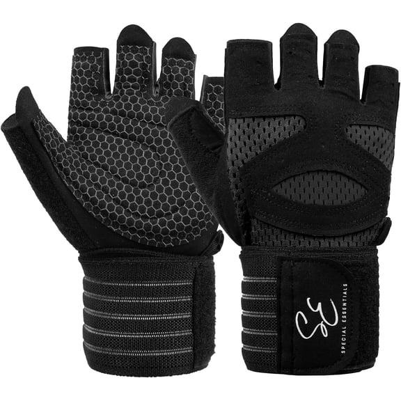 Special Essentials Weight Lifting Gloves for Men and Women, Fingerless with Non-Slip Neoprene Padding and Wrist Strap
