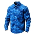 thumbnail image 2 of Ceisia Men's Long Sleeve Camo Print Shirt Vintage Slub Cotton Casual Button Down Lapel Collar Relaxed Fit Top Blue Gifts for Father L, 2 of 3