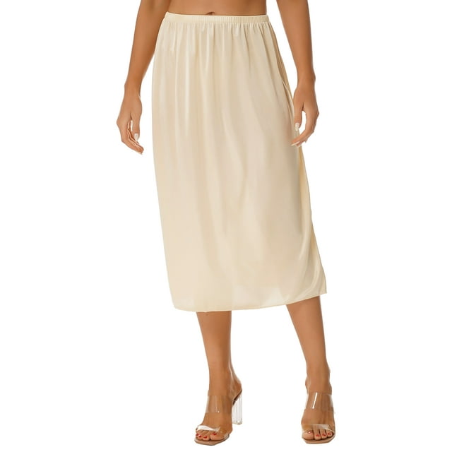 Runhomal Jupon Demi-Long Doux et Lisse pour Femme, Jupon de Dessous, Couleur Unie, Lingerie, Robe Courte/longue 75 cm Champagne TTG