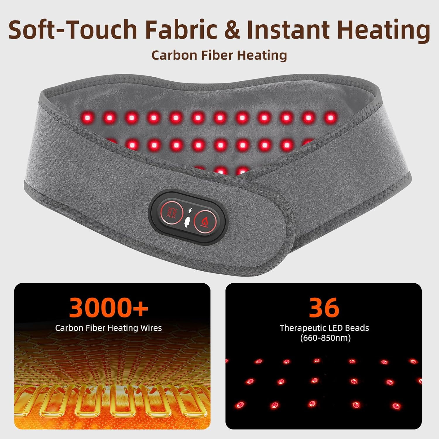 Neck Heating Pad with Massage, Heating Neck Wrap with Led Light, Electric Nape Heating Pad with 3 Heat & 3 Vibration Modes, 3000mAh Rechargeable, Cordless Heated Wrap for Calf Arm Wrist, Gray
