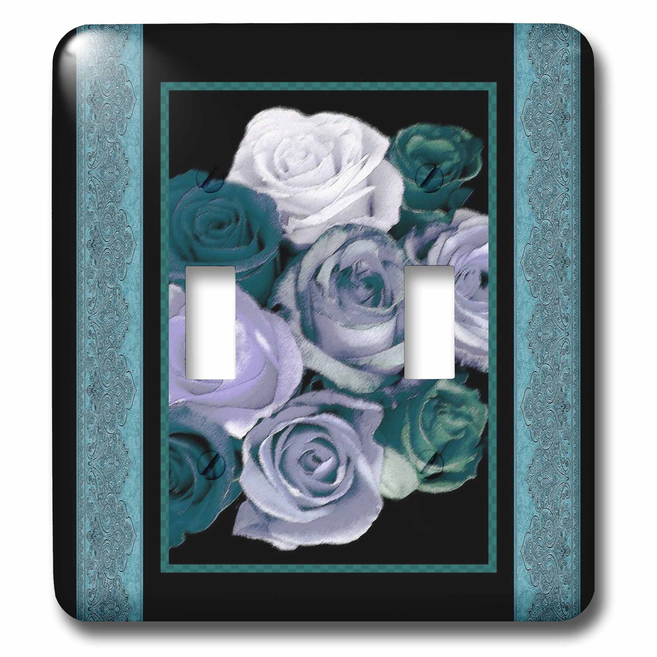 3dRose lsp_29800_2 Dreamy hues Roses with Ocean Damask Ribbon Trim Toggle Switch Teal Turquoise Blue