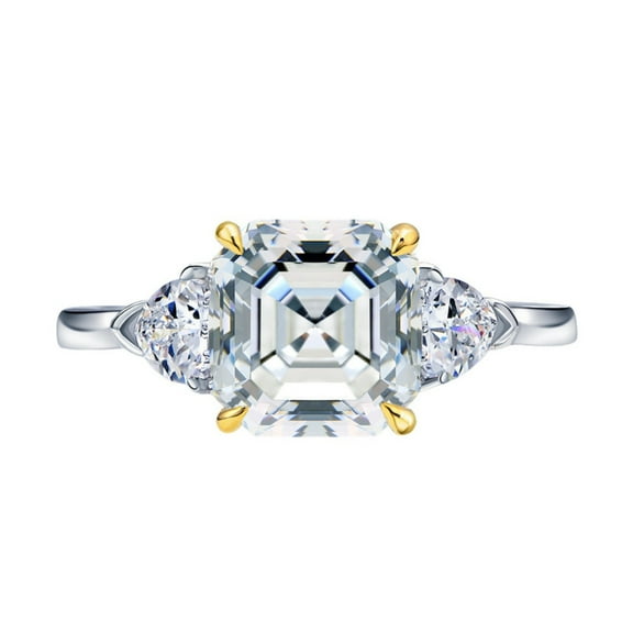 3 Stone Moissanite Rings for Women 2.5 Carat Asscher Cut Engagement Ring D Color VVS1 Diamond Wedding Ring Sterling Silver Anniversary Rings for Her