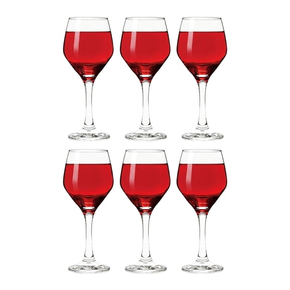 Damkogic Thin Stem Wine Glasses, Set of 6 Crystal-Like Clear Goblets for Red Wine, Water, and Juice – Dishwasher-Safe Glassware for Parties, Home Bars, and Everyday Use