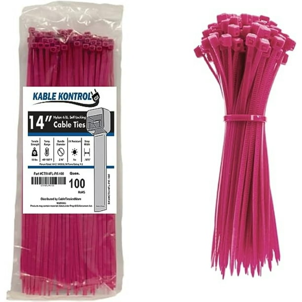 Kable Kontrol Zip Ties 14" Long 100 Pc Pk Fluorescent Pink color