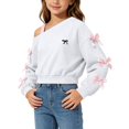 thumbnail image 5 of BLVB Girls off the Shoulder Sweatshirt Cute Long Sleeve Crop Pullover Tops Bowknot Fall Fashion Clothes for Teen Girls(White,14-15 Years), 5 of 6