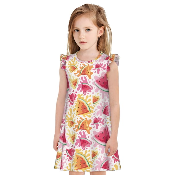Balery Watermelon Camisón de princesa para niñas, pijama de algodón con mangas abullonadas, suave y bonito.-Large