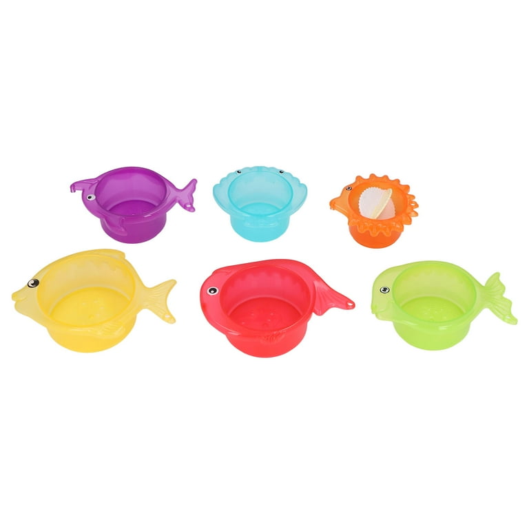 Fish Stacking Bath Cups Filter Water Educational Different Colors Stacking Cups Bath Toys Smoothing Edges For Beach