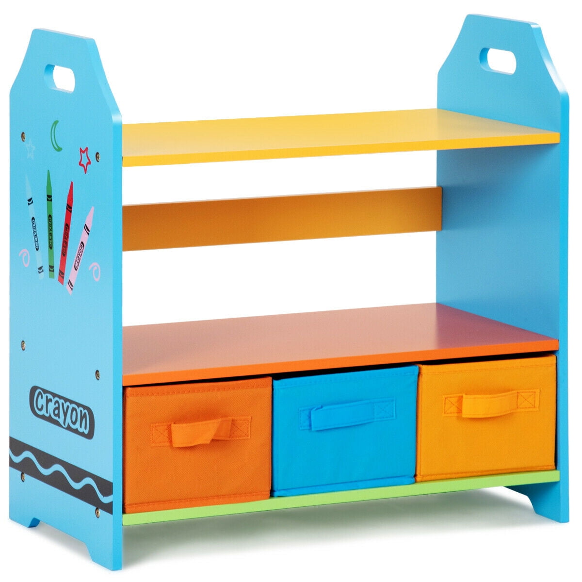 2Tier Crayon Themed Bookshelf Toddler Size Shelves Bookcase W/3