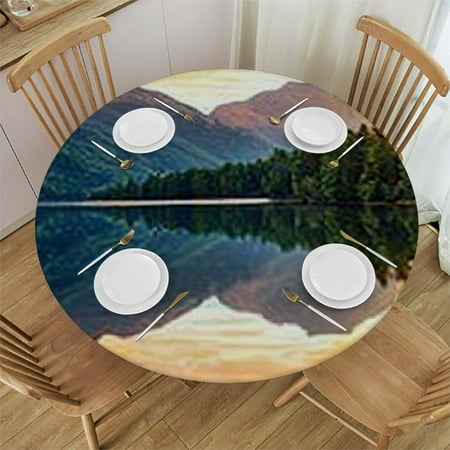 

SHERONV Sunset Mountains Lake Stain-Resistant Round Tablecloth 42 -46