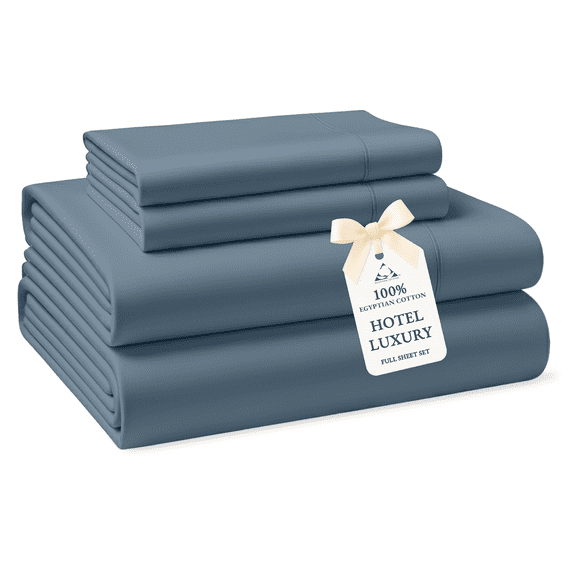 Casa Platino Sheets Full Size Bed Sheets– 100% Egyptian Cotton Bedding Sheets, Ultra-Soft Hotel Style Sateen Finish, Snug Fit Deep 15” Pocket – Dark Denim