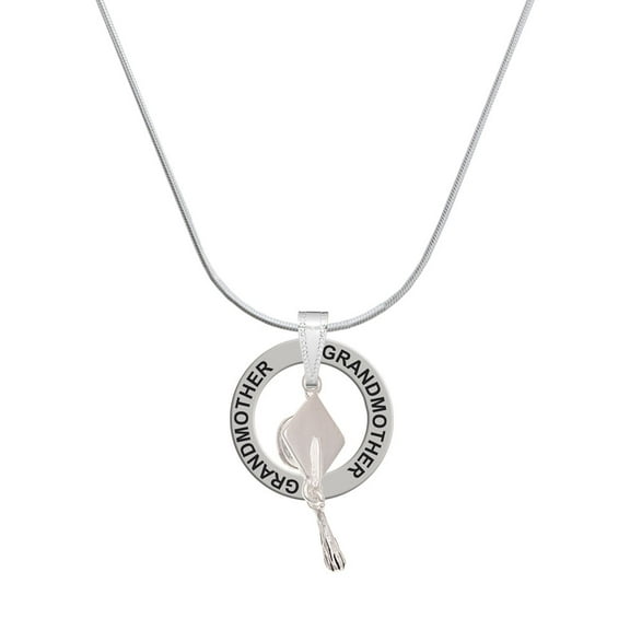 Delight Jewelry Silvertone 3-D Graduation Hat Silvertone Grandmother Ring Charm Necklace, 18"