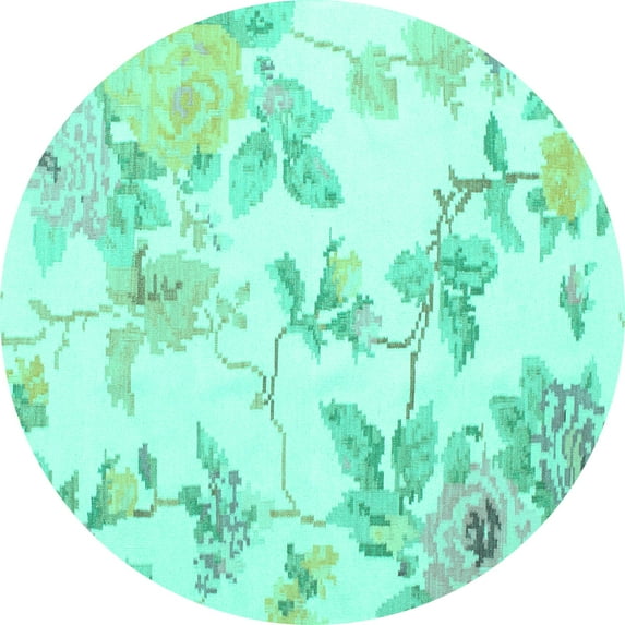 Ahgly Company Indoor Round Floral Turquoise Blue Coastal Area Rugs, 7' Round