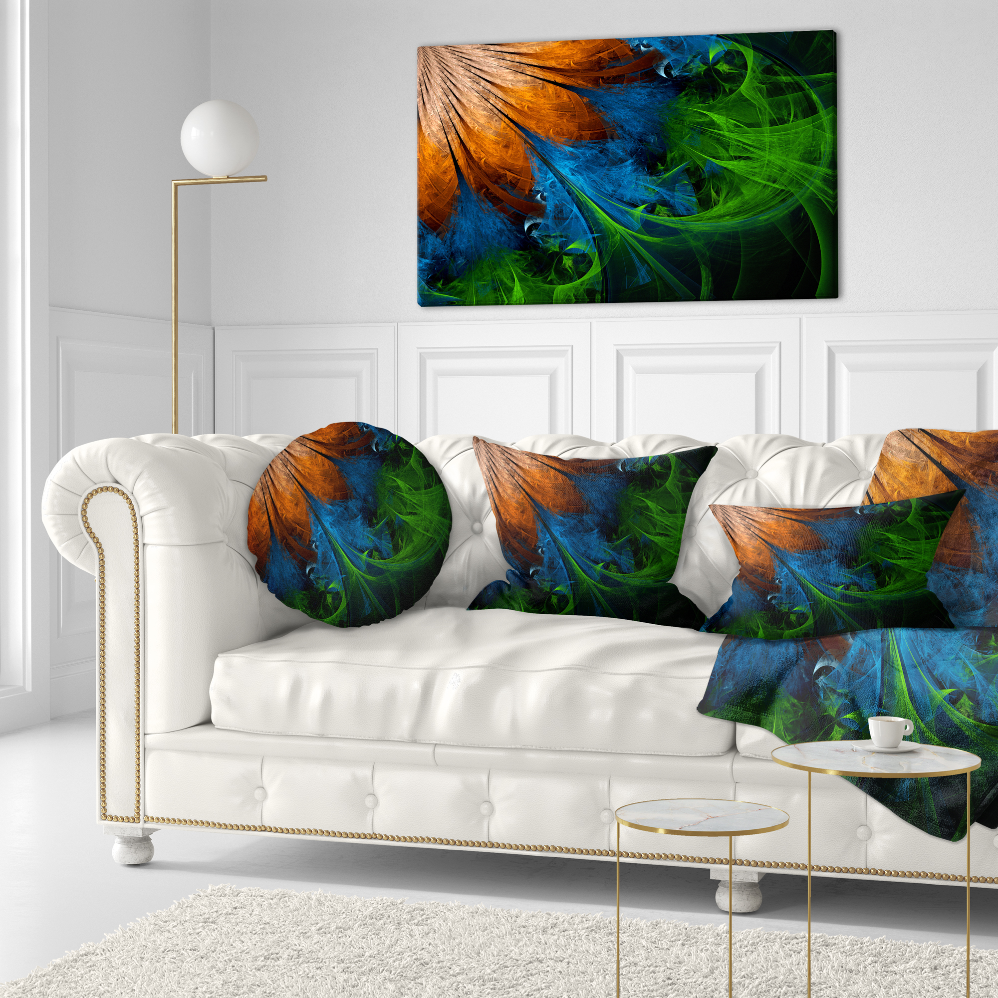 Designart Fractal Flower Orange and Blue - Floral Throw Pillow - 12x20