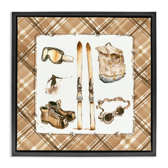 Stupell Industries Winter Sports on Plaid Sports Painting Black Floater Framed Canvas Art Print Wall Art, 18 x 18