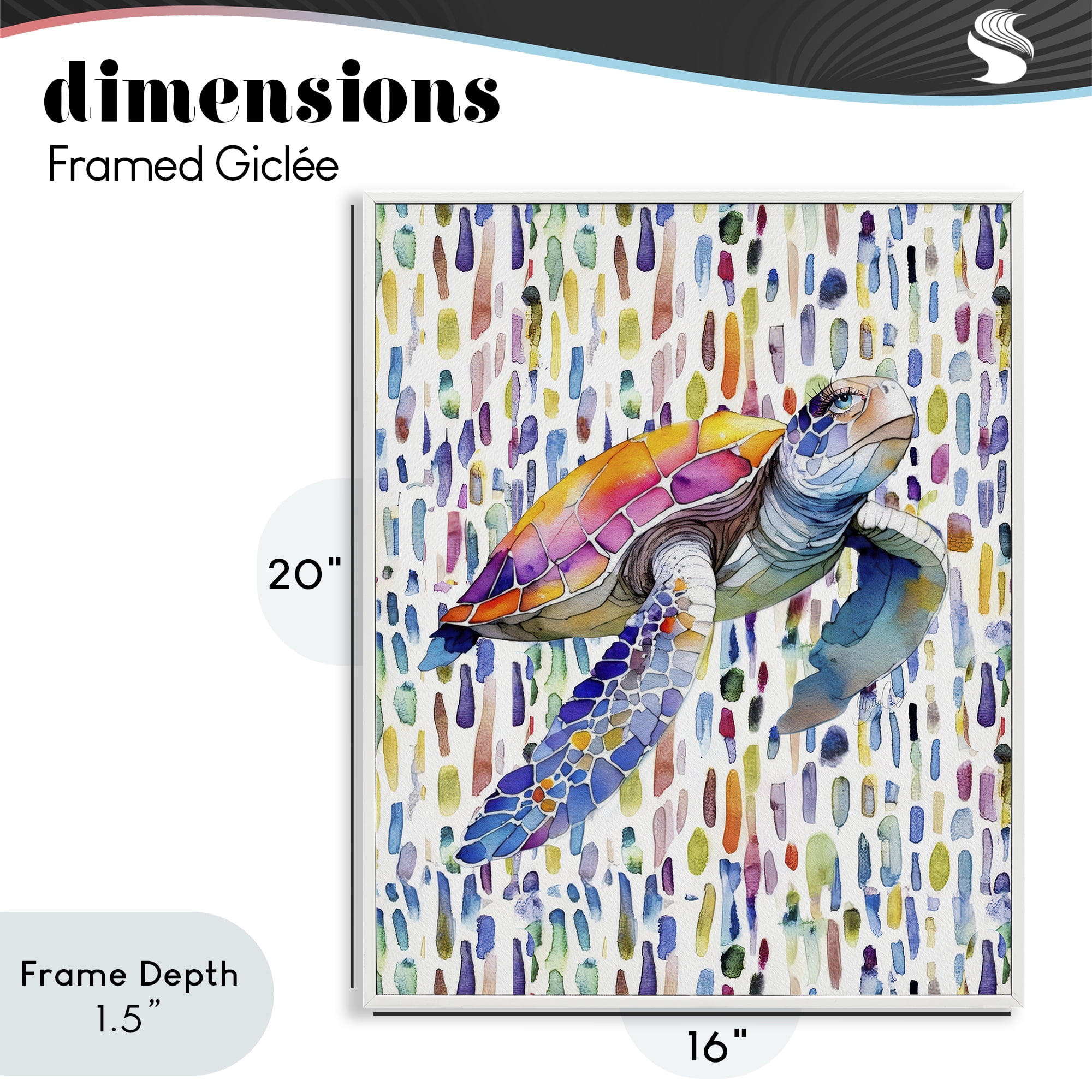 Stupell Industries Turtle on Colorful Dots White Framed Giclee Art, design by Shelly Craig