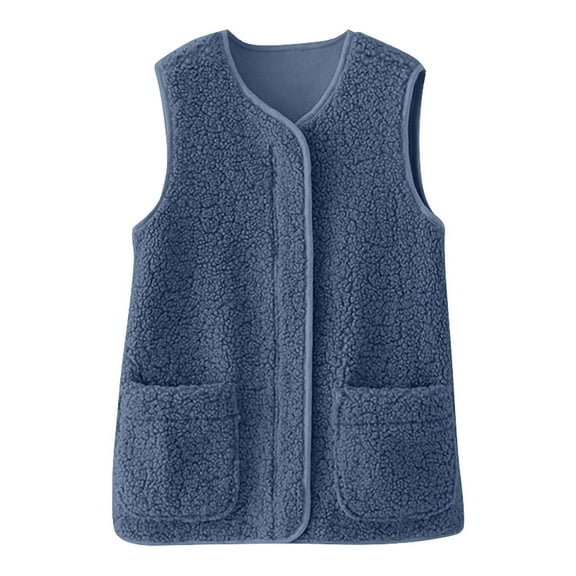 Women's Lambswool Vest Loose Fit Shearling Gilet Sleeveless Jacket Warm Cozy Outerwear Casual Style