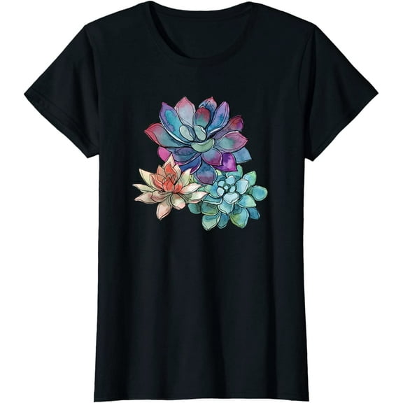 Succulent Shirt Beautiful Watercolor Succulents Plants Gift Tee T-Shirt